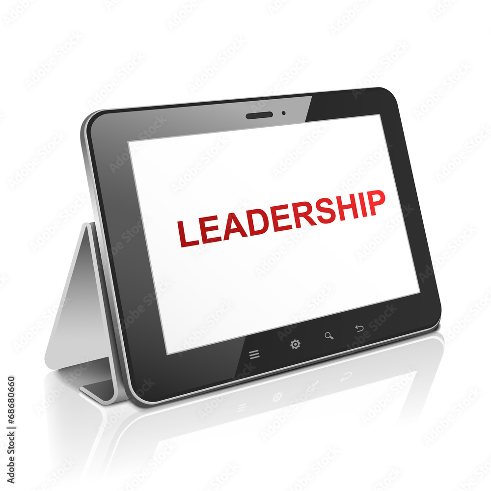 Wall mural tablet computer with text leadership on display