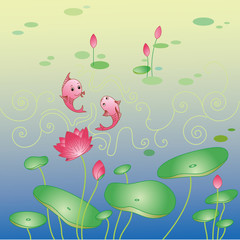 Obraz na płótnie Canvas lotus flower and golden fish