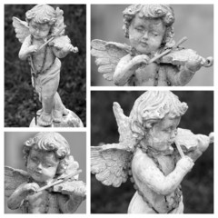 angel playing violin  collage - cemetery figurine
