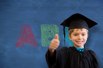 Composite image of cute pupil in graduation robe