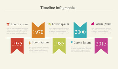 Retro timeline infographics with icons set, vector illustration