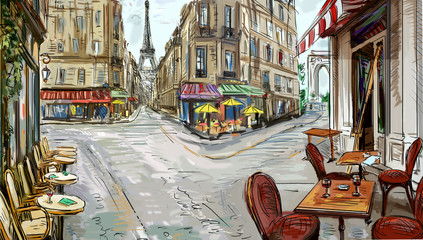 Fototapeta Street in paris - illustration obraz