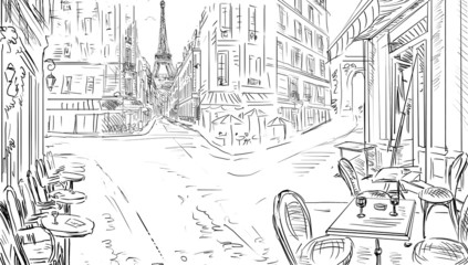 Street in paris - illustration - obrazy, fototapety, plakaty