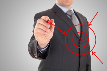 male hand draw arrows, a lot of options to arrive a goal