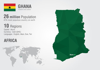Ghana world map with a pixel diamond texture. - obrazy, fototapety, plakaty