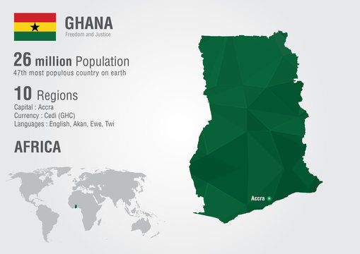 Ghana world map with a pixel diamond texture.