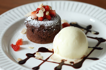 chocolate lava with vanilla ice cream