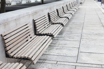 empty wooden benches
