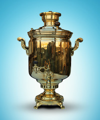 Old copper teapot, a samovar isolated from the background