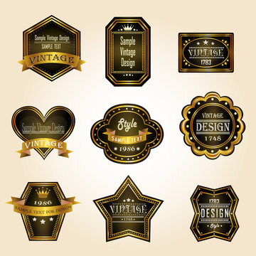 Glossy black gold vintage and retro badges design