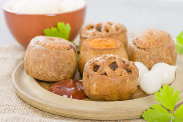 Pork Pies - Pork pie selection with pickled onion & brown sauce