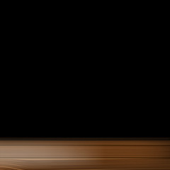 a wooden table on a black background