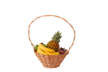 Composition with assorted fruits in basket