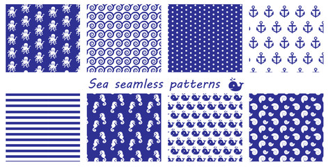 8 sea  different seamless patterns