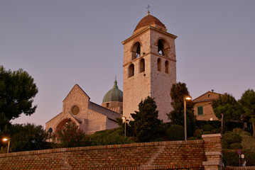Fototapeta na wymiar dome of Cathedral sunset Ancona Italy