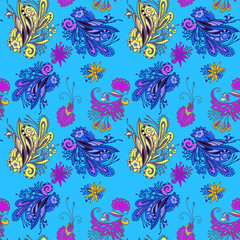 Blue flower seamless pattern
