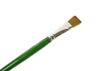 Wooden green Paint Brush isolated over white