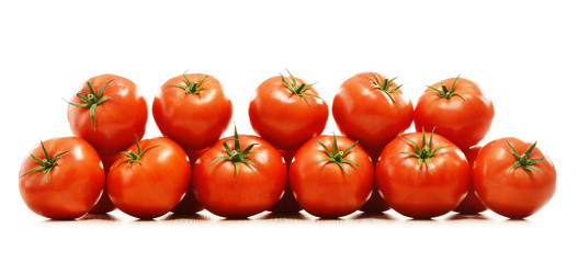 Composition with organic tomatoes on isolated on white