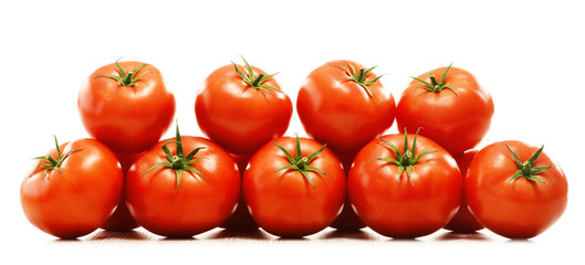 Composition with organic tomatoes on isolated on white