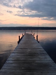 leading lines dock at sunset