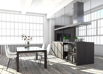 Loft mit Küche und Essbereich