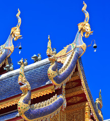 Fototapeta na wymiar Church roof at Wat Ban Den in Maetang, Chiangmai of Thailand