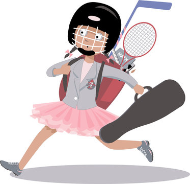 Overachieving girl hurrying to after school classes
