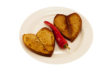hot red pepper and two heart toast