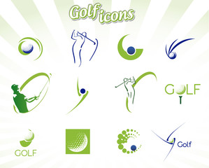 Naklejki  Kolekcja ikon golfa na białym tle, ilustracji wektorowych vector