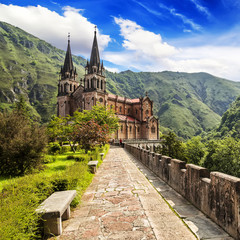 Basilica of Our Lady of Battles, Covadonga, Asturias, Spain. - obrazy, fototapety, plakaty