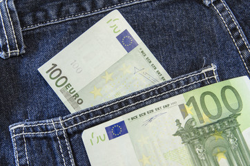 Euro notes in jeans pocket
