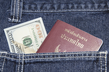 passport and money in the jeans