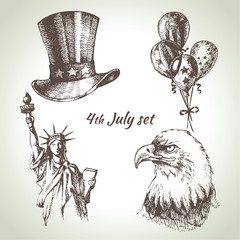 4th of July set. Hand drawn illustrations