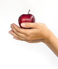 red apple on lady hand.