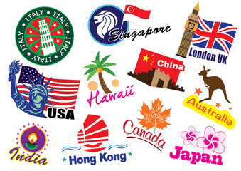 World country travel landmark icon set