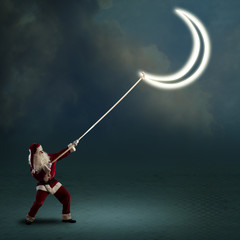 Santa Claus pulls the moon