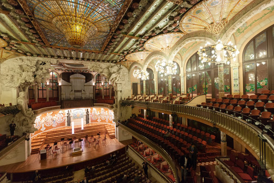 nterior of Palace of Catalan Music in Barcelona