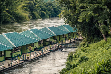 Raft in the river Kwai, Kanchanaburi, Thailand.