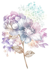 watercolor illustration flower bouquet in simple background 