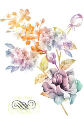 watercolor illustration flower bouquet in simple background  - 68710651