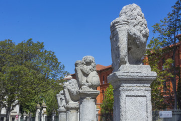 stone sculpture of a lion