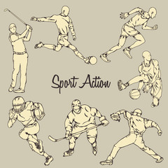 Fototapeta na wymiar Sport Action Vintage Drawing Style