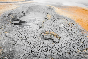 Mud pots in the geothermal area Hverir, Iceland