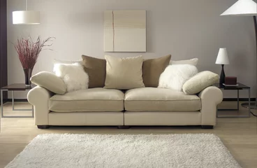 Foto op Plexiglas cream sofa in modern living room with rug © artisan263