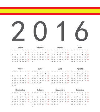 Simple spainish 2016 year vector calendar