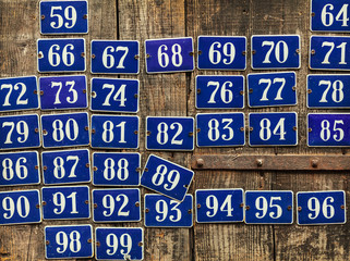 Set of different house number plates