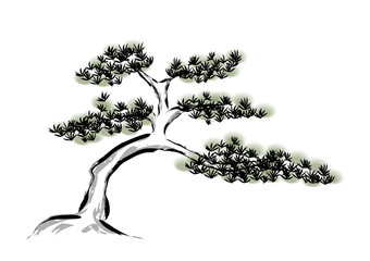 Ink painting pine tree