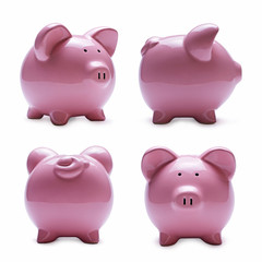 Porcelain piggy banks in four different positions