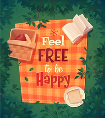 Picnic card \ poster design. Vector illustration.
