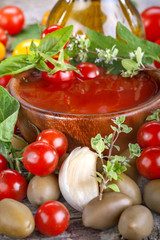 Tomato ketchup with olive oil and vegetables